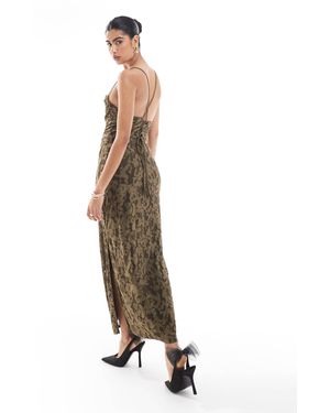 Object Robe nuisette longue en dévoré avec dos échancré et bretelles croisées - olive - Vert