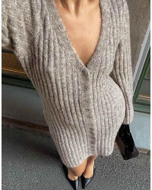NA-KD Knitted Wool Blend Cardigan Mini Dress - Grey