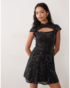 New Look Sequin Lace Keyhole Mini Dress - Black