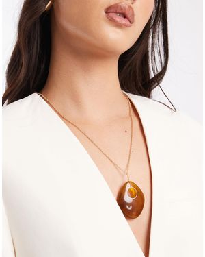 ASOS Long Necklace With Resin Pendant - Natural