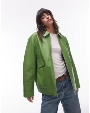 TOPSHOP Premium Real Leather Jacket - Green
