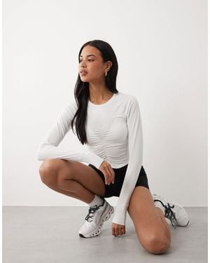 4505 Lightweight Active Ruched Front Long Sleeve Running Top - White