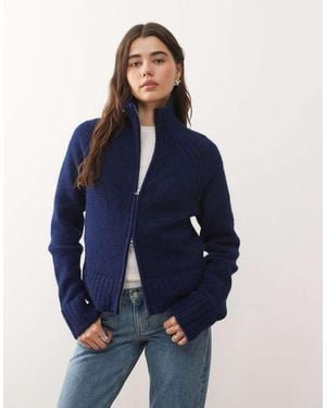 Weekday Cárdigan Azul Marino Jaspeado Con Cremallera De Punto Desflecado De Mezcla De Lana De