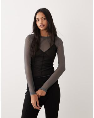 ASOS Mesh Double Layered Long Sleeve Top With Contrast Cami - Black