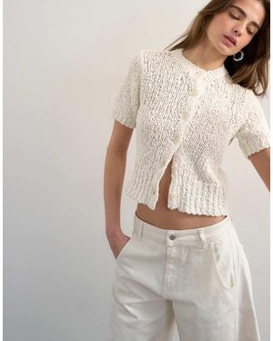 TOPSHOP Knitted Textured Short Sleeve Cardigan - Grey