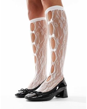 Glamorous Bow Front Pointelle Socks - White