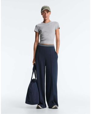 Oysho Straight-Leg Piqué Trousers With Cotton And Contrast Piping - Blue