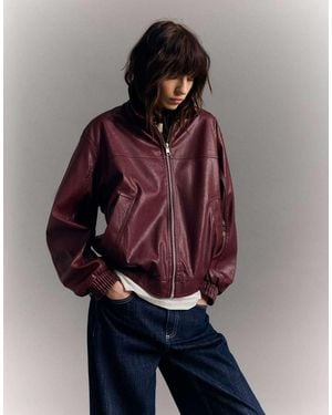 Bershka Faux Leather Oversized Jacket - Red