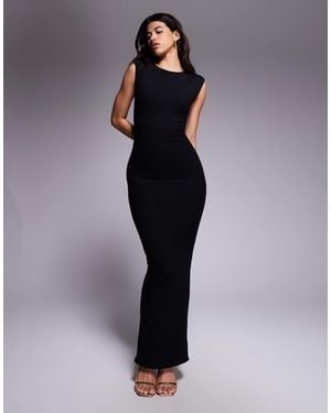 Wanderdoll Naomi Sculpting Sleeveless Shoulder Pad Detail Bodycon Maxi Dress - Blue