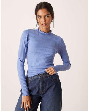 Jdy High Neck Lettuce Edge Top - Blue