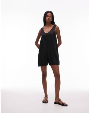 ARKET Pure Linen Beach Playsuit With Deep V-neck And Pocket Detail - Black
