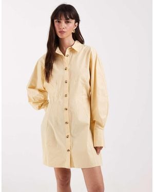 ASOS Mini Shirt Dress With Cinched Waist - Natural