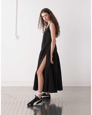 Monki Tiered Floaty Maxi Dress With Low Tie Back Detail - White