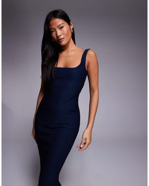 Vesper Petite Bengaline Sleeveless Square Neck Fishtail Midi Dress - Blue