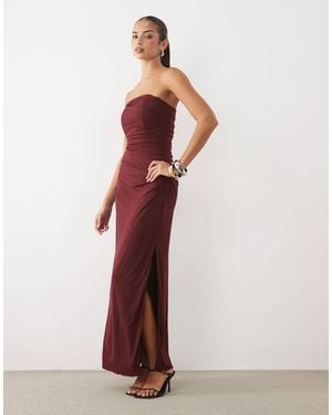 TFNC London Hotfix Bandeau Corset Detail Thigh High Split Maxi Dress - Red