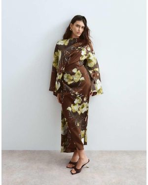 ARRANGE Satin Drape Long Sleeve Maxi Dress - Multicolour