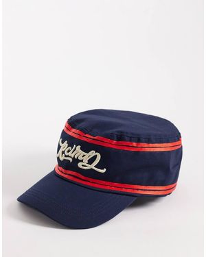 Reclaimed Vintage Baker Boy Hat With Piping And Embroidery - Blue
