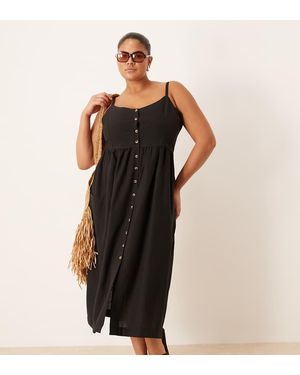 Brave Soul Plus Button Down Trappy Midi Dress - Black