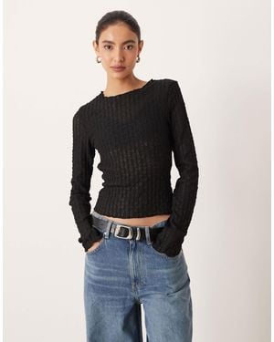 Aware Textured Jersey Long Sleeve T-Shirt With Lettuce Edging - Black