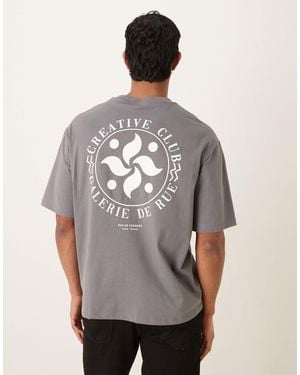 SELECTED Selected - t-shirt oversize à imprimé creative club au dos - anthracite - Gris