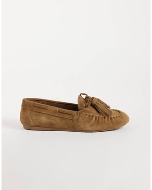 Mango 100% Leather Tassel Detailing Boat Shoes - Brown