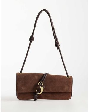 Dolce Vita Alice Suede Shoulder Bag With Gold-tone Hardware - Brown