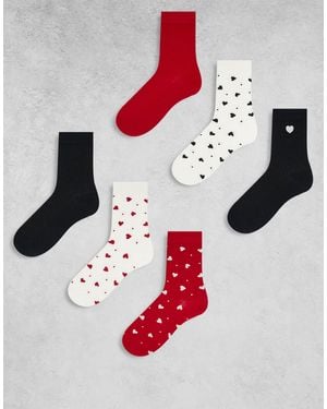 Lindex 7 Pack Heart And Dot Printed Socks - Red