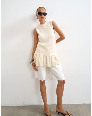 TOPSHOP Knitted Sleeveless Longline Top - White
