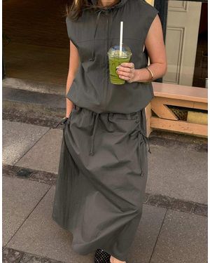 NA-KD X Charlotte Olivia Drawstring Detail Maxi Skirt - Grey