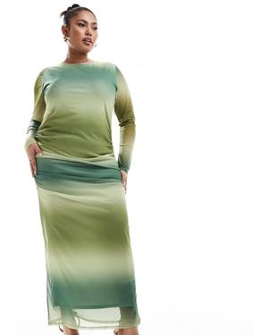 In The Style Plus Gerimpelde Maxi Jurk Van Mesh - Groen