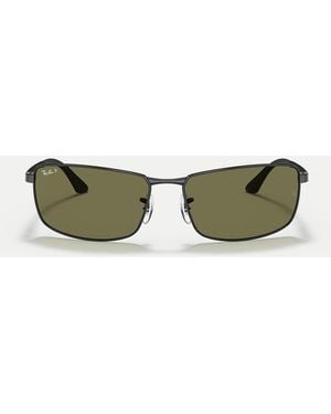 Ray-Ban Rb3498 Occhiali Da Sole Rettangolari Polarizzati Con Lenti Verdi - Verde