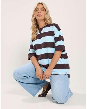 Yours Clothing Stripe Heavyweight T-Shirt - Blue