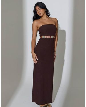 South Beach Crinkle Bead Detail Waist Bandeau Maxi Dress - Brown