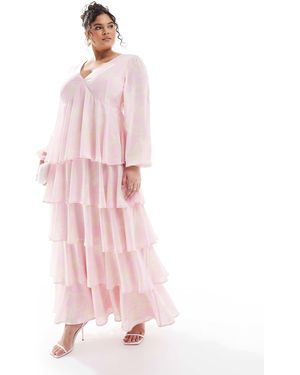 Pretty Lavish Curve Robe longue à volants - fleuri - Rose