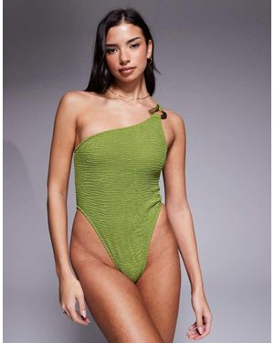 ASOS Oceana Asymmetric Swimsuit With Molten Hardware Detail - Green