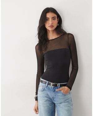 ASOS Bodysuit aus baumwoll-mesh-mix mit cut-out-detail - Schwarz