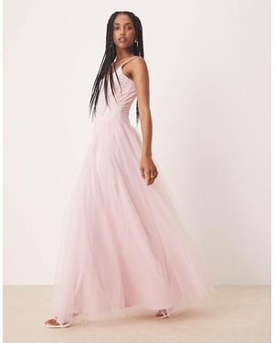 LACE & BEADS Drop Waist Corset Detail Maxi Dress - Pink