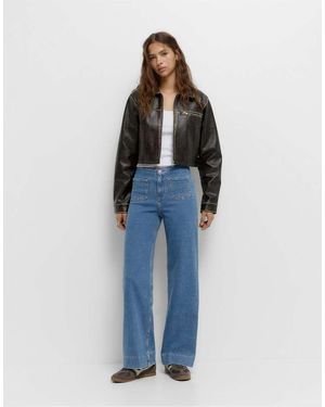 Pull&Bear Jeans Met Wijde Pijpen En Opgestikte Zakken - Blauw