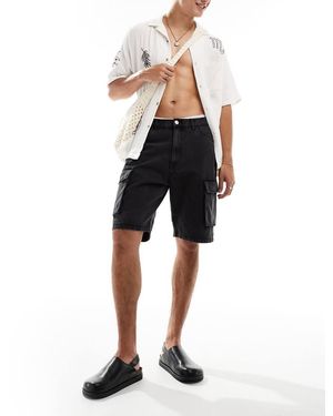 ADPT Loose Fit Denim Cargo Shorts - Black