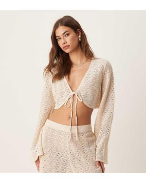 Aray Crochet Long Sleeve Beach Top Co-Ord - Natural