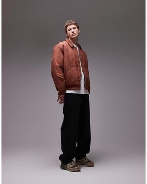 TOPMAN Relaxed Fit Cord Bomber Jacket - Red
