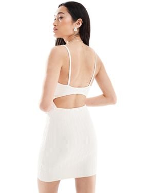 Bershka Strappy Knitted Mini Dress - White