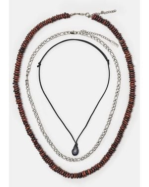 Pull&Bear Pack Of 3 Bead And Stone Necklaces - White