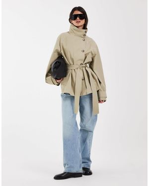 ASOS Funnel Neck Tie Belt Trench Coat - White