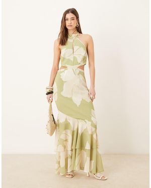 Pretty Lavish Cut-out Frill Maxi Dress - Natural
