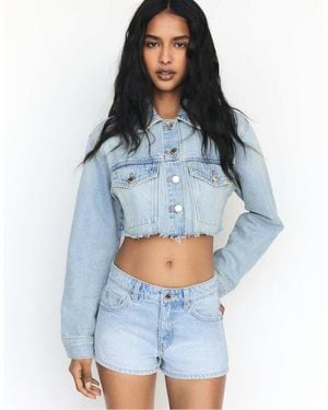 Pull&Bear Denim Shorts With Rhinestones - Blue