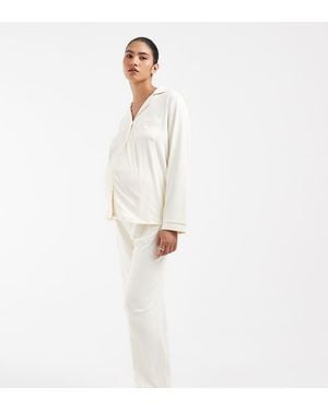 Loungeable Maternity Set Pigiama Con Top A Rever - Bianco