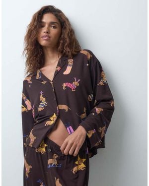 ASOS Conjunto De Pijama De Viscosa Supersuave Con Camisa De Manga Larga Y Pantalón Con Estampado De Perros Salchicha-Multi - Multicolor