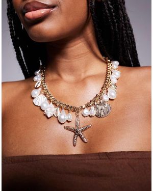ALDO Rivierra Shell And Starfish Chunky Charm Necklace - Brown