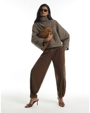 River Island Faux Suede Cuffed Barrel Leg Trousers - Brown